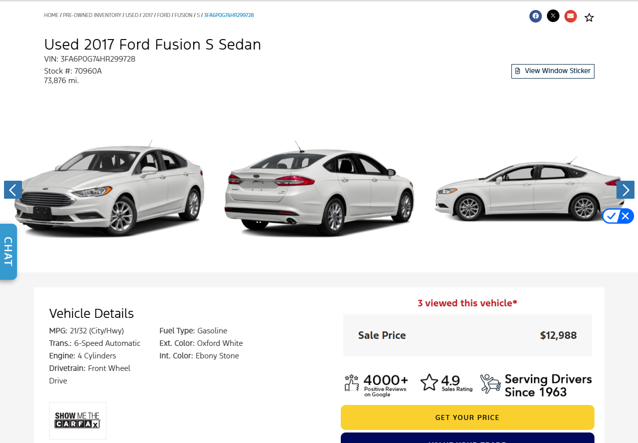 car dealership website listing